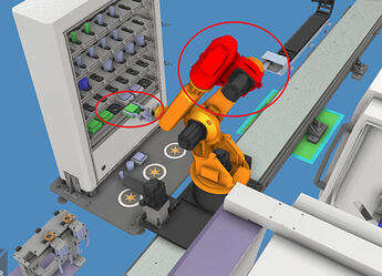 Simulation of the process flow, robots always face the target point for picking and placing workpieces - Process Modeling