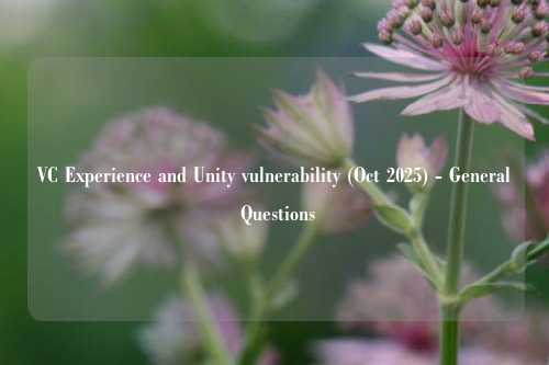 VC Experience and Unity vulnerability (Oct 2025) - General Questions